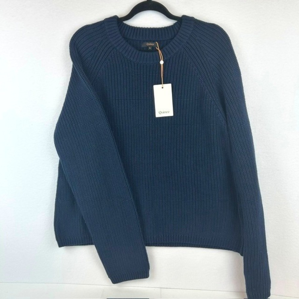NWT Quince Fisherman Crew Sweater Navy Blue Organic Cotton Ribbed Women XL